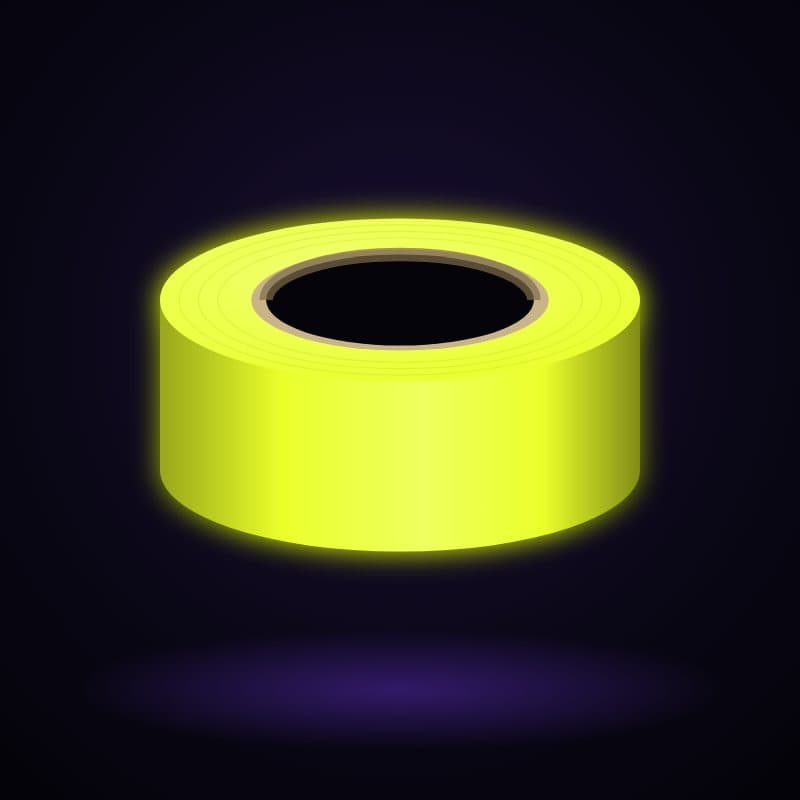 Illustration : Ruban adhésif toilé fluo 5 cm × 10 m, coloris jaune, sous lumière noire